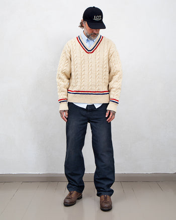 Visvim Collegia V-Neck Knit, Ivory