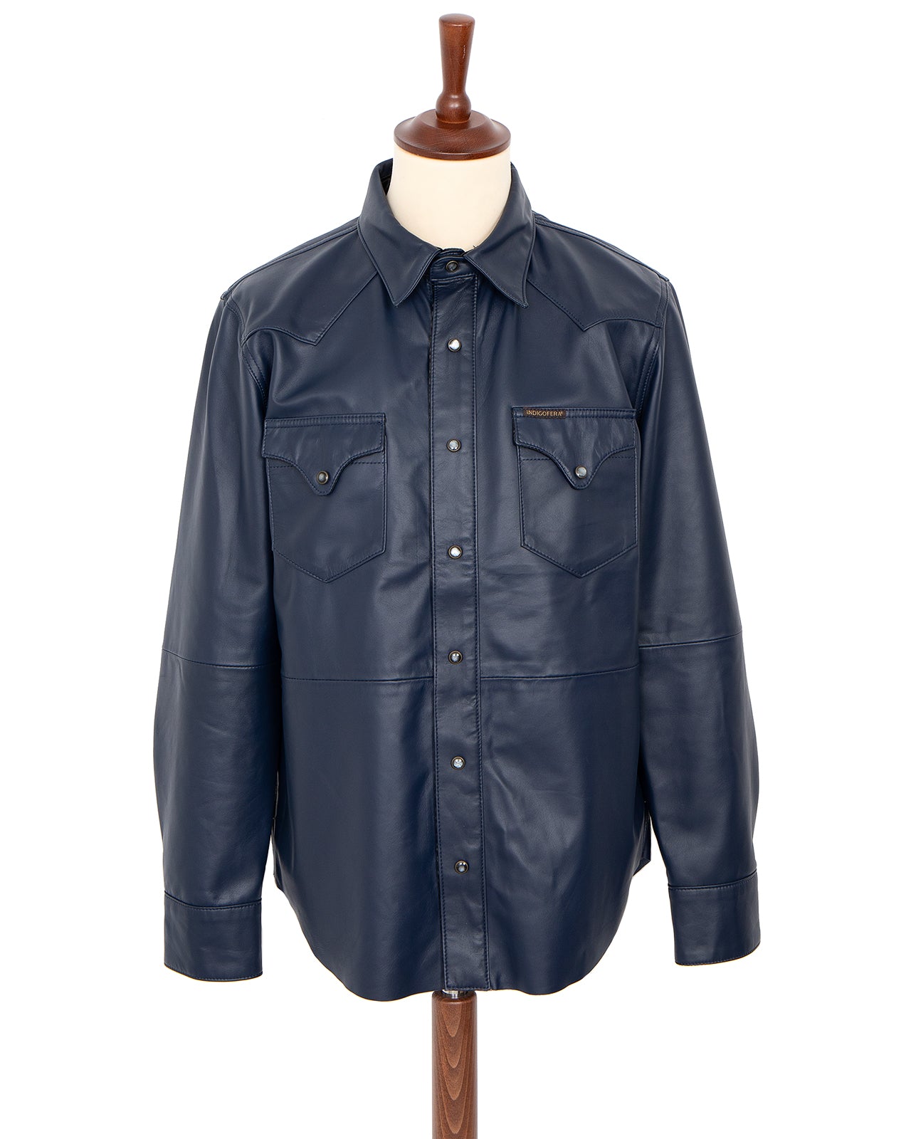 Indigofera Hawley Leather Shirt, Navy