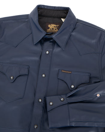 Indigofera Hawley Leather Shirt, Navy