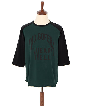 Indigofera Leon Raglan Sweater, Black / Phthalo Green "Wear Well"
