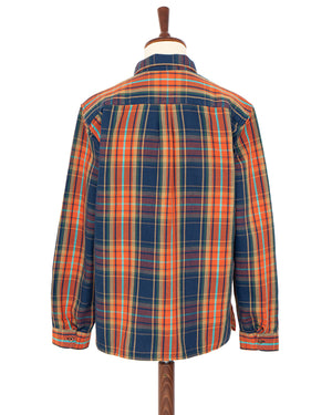 Indigofera Webster Shirt, Heavy Cotton Check, Navy / Orange / Turquoise