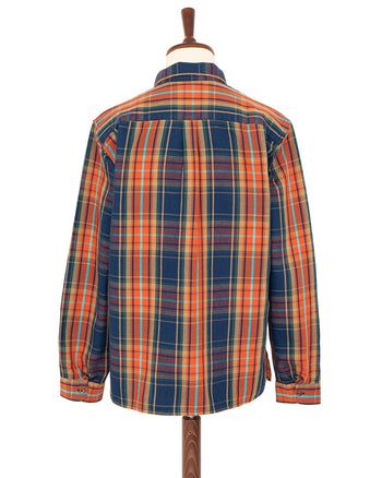 Indigofera Webster Shirt, Heavy Cotton Check, Navy / Orange / Turquoise