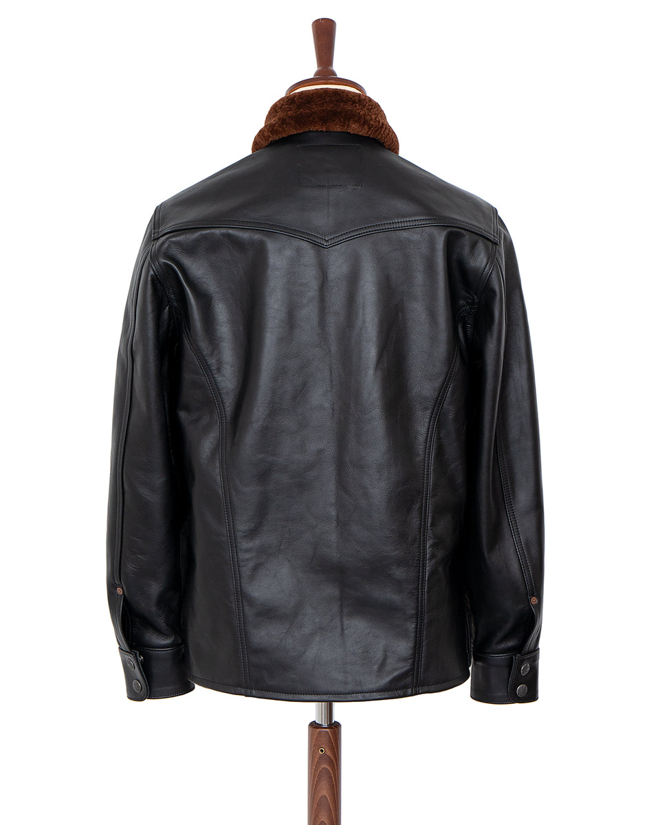 Indigofera Eagle Rising Jacket, Black Leather / Fur Collar
