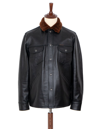 Indigofera Eagle Rising Jacket, Black Leather / Fur Collar