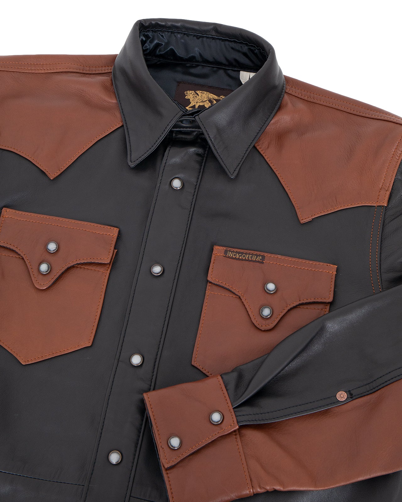 Indigofera Hawley Leather Shirt, Black / Brown